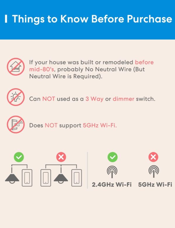 meross Smart Light Switch Supports Apple HomeKit, Siri, Alexa, Google Assistant & SmartThings, 2.4GHz Wi-Fi Light Switch, Neutral Wire Required, Single Pole, Remote Control Schedule, 1 Pack - Image 4