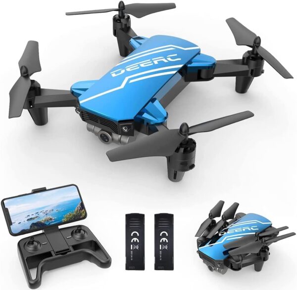 DEERC D20 Mini Drone with Camera for Kids, Remote Control Toys Gifts for Boys Girls with Voice Control, Gestures Selfie, Altitude Hold, Gravity Control, One Key Start, 3D Flips 2 Batteries, Blue - Image 2