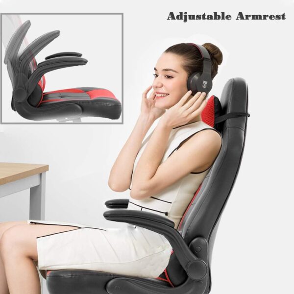 BestOffice PC Gaming Chair Ergonomic Office Chair Desk Chair with Lumbar Support Flip Up Arms Headrest PU Leather Executive High Back Computer Chair for Adults Women Men (Red) - Image 6