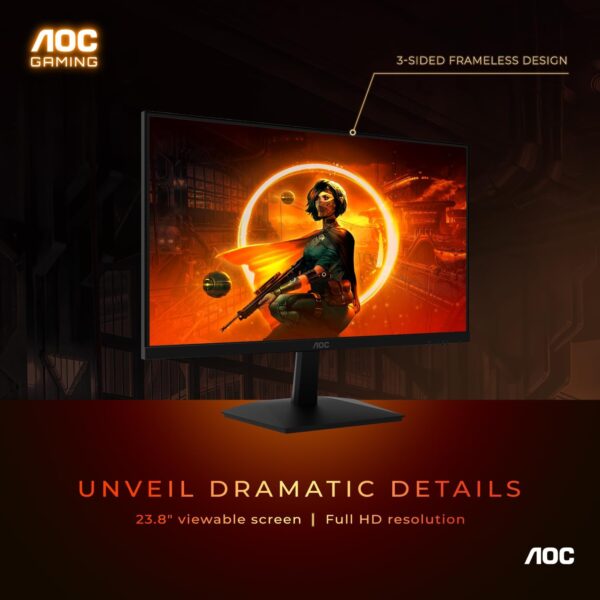 AOC 24G15N 24" 180Hz 1ms Gaming Monitor - Full HD, Adaptive-Sync, 3-Sided Frameless, HDR Ready, 3-Year Zero-Bright-Dot - Image 4