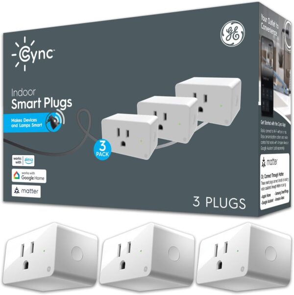 GE CYNC Indoor Smart Plug, Matter Compatible, Bluetooth and Wi-Fi Outlet Socket, Compatible with Alexa and Google Home, Voice Control Outlet (3 Pack) - Image 2