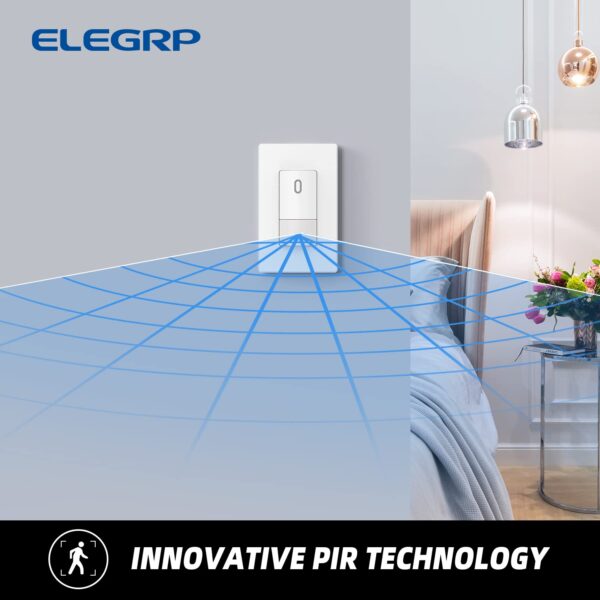 ELEGRP Single Pole Occupancy Motion Sensor Light Switch, PIR Infrared Motion Activated Switch, Need Grounding Wire, No Neutral Wire, for CFL/LED/Incandescent, with Plate, UL(2 Pack, Matte White) - Image 4