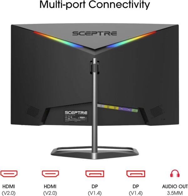 Sceptre Curved 24.5-inch Gaming Monitor up to 240Hz 1080p R1500 1ms DisplayPort x2 HDMI x2 Blue Light Shift Build-in Speakers, Machine Black 2023 (C255B-FWT240) - Image 5