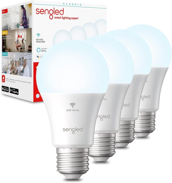 Sengled Alexa WiFi Light Bulb - Smart Bulbs That Work with Alexa/Google Assistant, A19 Daylight (5000K) - No Hub Required, 800LM 60W High CRI)60 Equivalent, 4 Count (Pack of 1) - Image 2