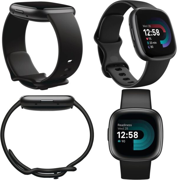 Fitbit Versa 4 Health and Fitness Smart Watch (Black/Graphite) with Built-in GPS, 6 Day Battery Life, S & L Bands, Bundle with 3.3foot Charge Cable, Wall Adapter, Screen Protectors & PremGear Cloth - Image 3