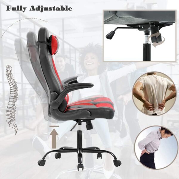 BestOffice PC Gaming Chair Ergonomic Office Chair Desk Chair with Lumbar Support Flip Up Arms Headrest PU Leather Executive High Back Computer Chair for Adults Women Men (Red) - Image 4