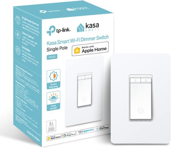 Kasa Apple HomeKit Smart Dimmer Switch KS220, Single Pole, Neutral Wire Required, 2.4GHz Wi-Fi Light Switch Works with Siri, Alexa and Google Home, UL Certified, No Hub Required, White - Image 2