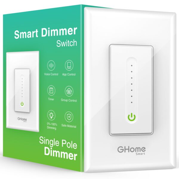 GHome Smart Smart Dimmer Switch Work with Alexa Google Home, Neutral Wire Required 2.4GHz Wi-Fi Switch for Dimming LED CFL INC Light Bulbs, Single Pole, UL Certified, No Hub Required, 1Pack - Image 2