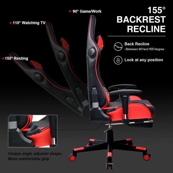 GTRACING Gaming Chair with Footrest Speakers Video Game Chair Bluetooth Music Heavy Duty Ergonomic Computer Office Desk Chair Red - Image 5