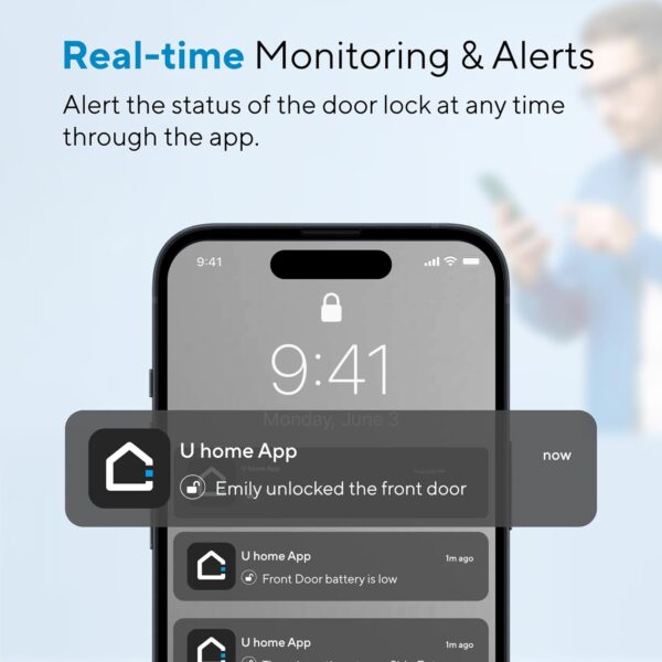 Smart Lock - ULTRALOQ U-Bolt Pro with WiFi Bridge, 7-in-1 Fingerprint Keyless Entry Door Lock, App Remote Control, Biometric Keypad Deadbolt, Smart Locks for Front Door, Auto Unlock, Easy Installation - Image 5