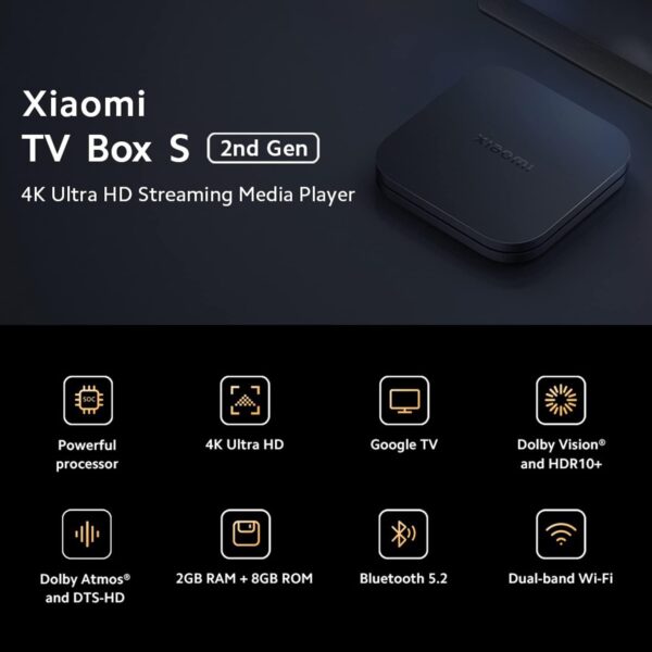 Xiaomi TV Box S (2nd Gen) 4K Ultra HD Streaming Media Player, Google TV Box with 2GB RAM 8GB ROM, 2.4G/5G Dual WiFi, Bluetooth 5.2 & Dolby Atmos & DTS-HD, Dolby Vision, HDR10+ - Image 3