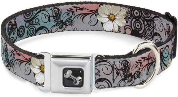 Buckle-Down Seatbelt Buckle Dog Collar - Flowers w/Filigree Pink - 1" Wide - Fits 15-26" Neck - Large - Image 2