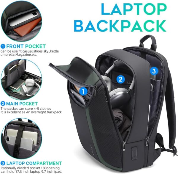 BANGE Smart Business Laptop Backpack Waterproof can fit 15.6-17.3 Inch Laptop with 3.0 USB charging port for men and women - Image 3