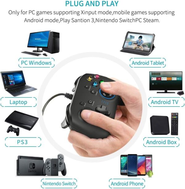 Wired Gaming Controller, Joystick Gamepad with Dual-Vibration PC Game Controller Compatible with PS3, Switch, Windows 10/8/7 PC, Laptop, TV Box, Android Mobile Phones, 6.5 ft USB Cable - Image 3