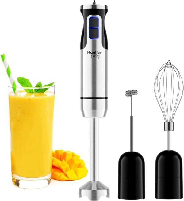 MuellerLiving Hand Blender, Immersion Blender, Hand Mixer with Attachments: Stainless Steel Blade, Whisk, Milk Frother - Image 2