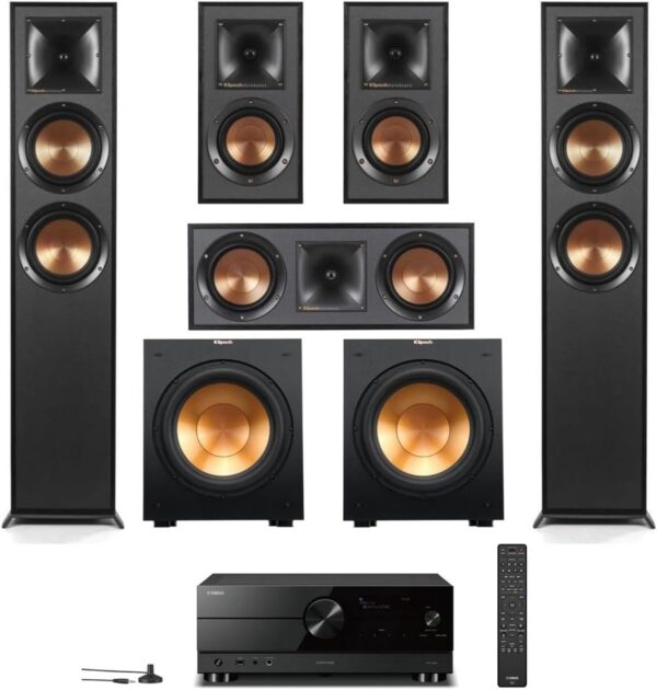 Klipsch Reference 5.2 Home Theater System, Bundle 2X R-625FA Floorstanding 2X R-12SW Subwoofer, R-52C Center, R-41M Bookshelf Speakers, and AVENTAGE RX-A2A 7.2-Channel AV Receiver w. MusicCast, Black - Image 2