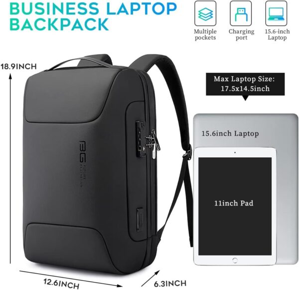 BANGE Anti Theft Business Backpack Fits 15.6 Inch Laptop,Smart Work Backpack with USB Charging Port for Office Work Airplane Business Travel - Image 6