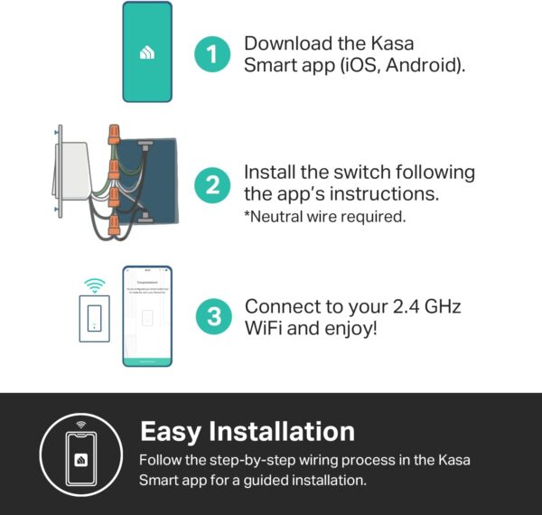 Kasa Apple HomeKit Smart Light Switch KS200, Single Pole, Neutral Wire Required, 2.4GHz Wi-Fi Light Switch Works with Siri, Alexa and Google Home, UL Certified, No Hub Required, White - Image 6