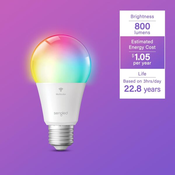 Sengled WiFi Color Changing Light Bulb, Alexa Smart Light Bulbs that Work with Alexa & Google Assistant, A19 RGB No Hub Required, 60W Equivalent 800LM CRI>90, Set of 4 - Image 3