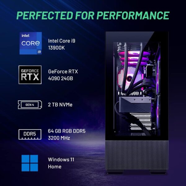 Skytech Gaming Azure Gaming PC Desktop – Intel Core i9 13900K 3.0 GHz, NVIDIA RTX 4090, 2TB NVME Gen4 SSD, 64GB DDR5 RAM RGB, 1000W Gold PCIE 5.0 PSU, 360mm AIO, 11AC Wi-Fi, Windows 11 Home 64-bit - Image 4