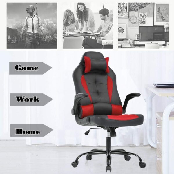 BestOffice PC Gaming Chair Ergonomic Office Chair Desk Chair with Lumbar Support Flip Up Arms Headrest PU Leather Executive High Back Computer Chair for Adults Women Men (Red) - Image 7