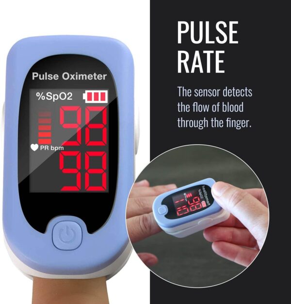 HealthSmart Pulse Oximeter for Fingertip, Displays Blood Oxygen Saturation Content, FSA HSA Eligible, Pulse Rate and Pulse Bar with LED Display, Accurate and Reliable, Batteries and Lanyard Included - Image 3