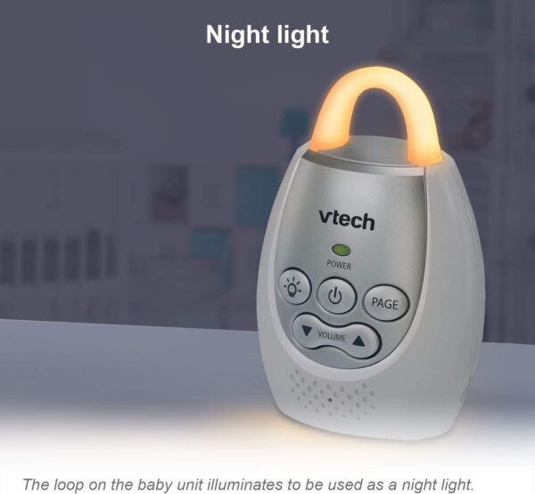 VTech DM221 Audio Baby Monitor with up to 1,000 ft of Range, Vibrating Sound-Alert, Talk Back Intercom & Night Light Loop, White/Silver - Image 7