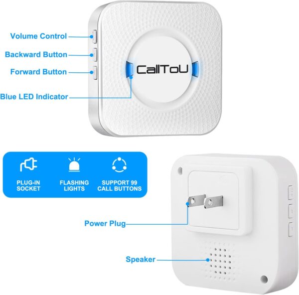 CallToU Caregiver Pager Wireless Call Button Nurse Alert System 500+ Feet for Home/Elderly/Patient/Disabled 1 Plugin Receiver 1 Waterproof Transmitter - Image 6