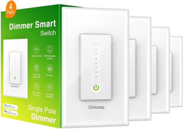 GHome Smart Dimmer Switch Work with Alexa Google Home, Single Pole 2.4GHz Wi-Fi Switch for Dimmable LED CFL INC Light Bulbs, Neutral Wire Required, Not 3 Way, No Hub Required, 4Pack - Image 2