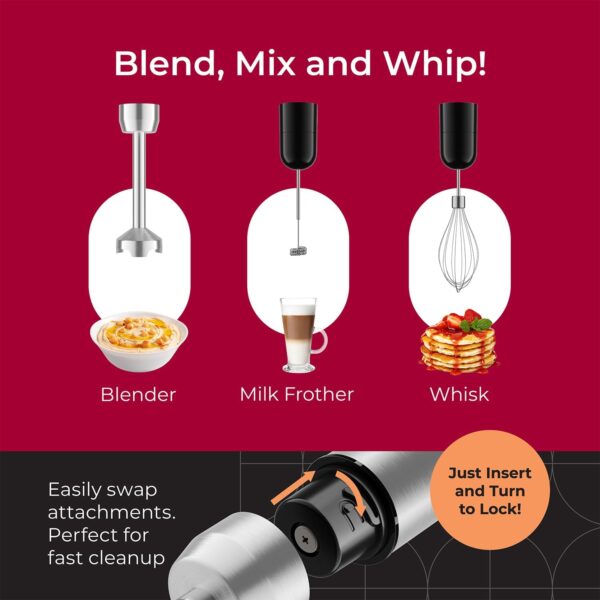 MuellerLiving Hand Blender, Immersion Blender, Hand Mixer with Attachments: Stainless Steel Blade, Whisk, Milk Frother - Image 4