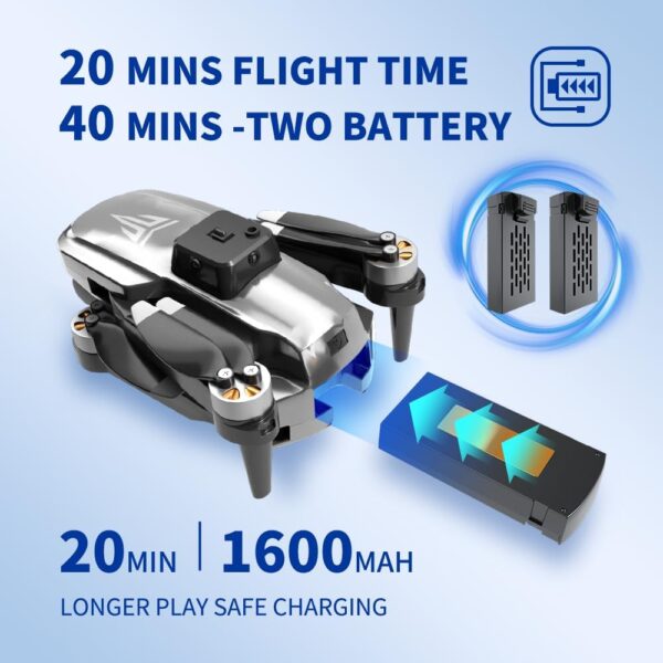 Brushless Motor Drone with Camera-4K FPV Foldable Drone with Carrying Case,40 mins of Battery Life,Two 1600MAH,120° Adjustable Lens,One Key Take Off/Land,Altitude Hold,Christmas gifts,360° Flip - Image 6