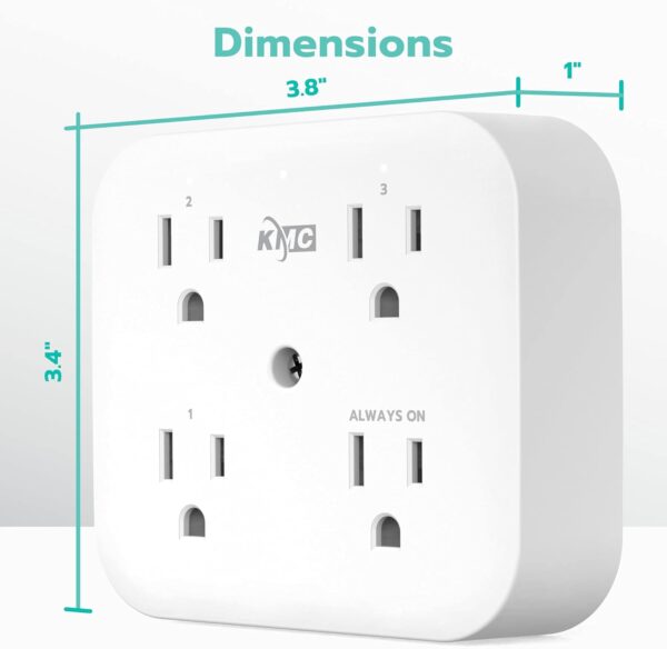 KMC Smart Tap Mini 2-Pack, 4-Outlet Wall Mounted Plug Adapter, 3 Independently Controlled Wi-Fi Outlets, Compatible with Alexa & Google Assistant, No Hub Required - Image 8