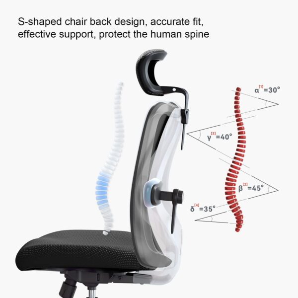 SIHOO M18 Ergonomic Office Chair for Big and Tall People Adjustable Headrest with 2D Armrest Lumbar Support and PU Wheels Swivel Tilt Function Black - Image 6