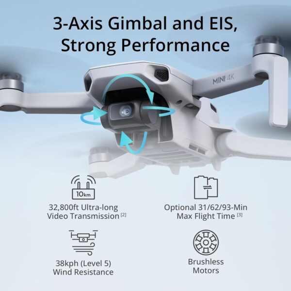 DJI Mini 4K, Drone with 4K UHD Camera for Adults, Under 249 g, 3-Axis Gimbal Stabilization, 10km Video Transmission, Auto Return, Wind Resistance, 1 Battery for 31-Min Max Flight Time - Image 4