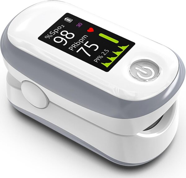 Pulse Oximeter, 4 Color OLED Display Oxygen Monitor Fingertip with 20 × Memory, Blood Oxygen Saturation Monitor (SpO2), Alarm & Brightness Adjustable, Batteries & Lanyard (White) - Image 2