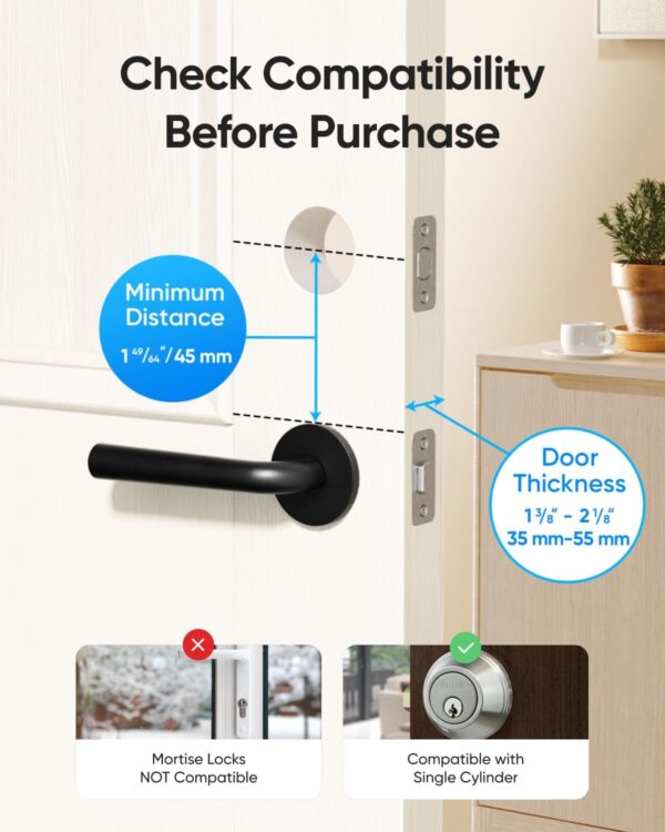 eufy Security Smart Lock C220, Fingerprint Keyless Entry Door Lock, Built-in Wi-Fi, App Remote Control, Front Door Smart Lock Deadbolt, 8Months Battery, Reliable Power, IP53 Waterproof, BHMA 3, Nickle - Image 5