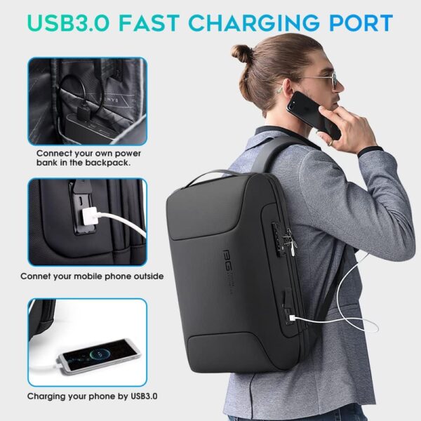 BANGE Anti Theft Business Backpack Fits 15.6 Inch Laptop,Smart Work Backpack with USB Charging Port for Office Work Airplane Business Travel - Image 4