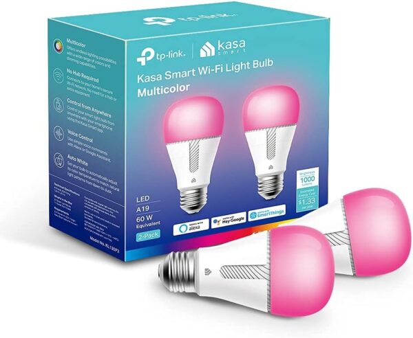 Kasa Smart Bulb, 1000 Lumens Full Color Changing Dimmable Smart WiFi Light Bulb Compatible with Alexa and Google Home, 11W, A19, 2.4Ghz only, No Hub Required (KL135P2), 2-Pack,White - Image 2