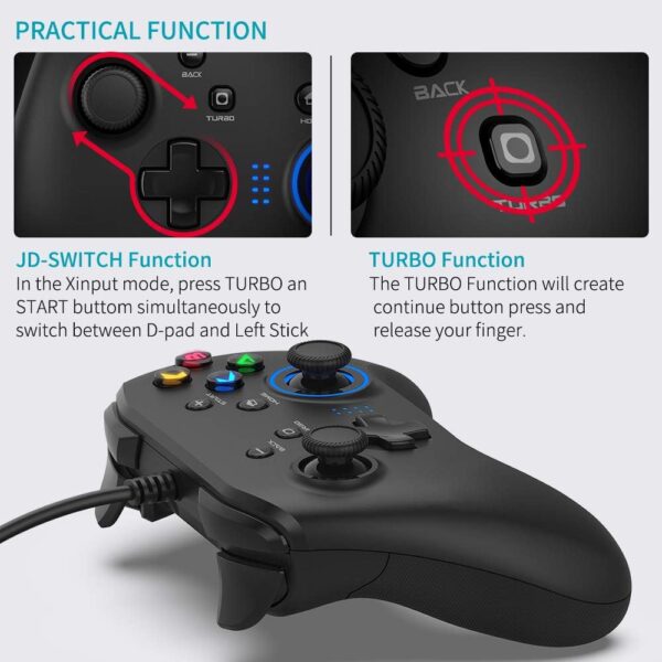 Wired Gaming Controller, Joystick Gamepad with Dual-Vibration PC Game Controller Compatible with PS3, Switch, Windows 10/8/7 PC, Laptop, TV Box, Android Mobile Phones, 6.5 ft USB Cable - Image 5