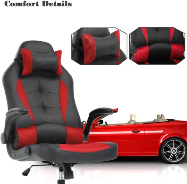 BestOffice PC Gaming Chair Ergonomic Office Chair Desk Chair with Lumbar Support Flip Up Arms Headrest PU Leather Executive High Back Computer Chair for Adults Women Men (Red) - Image 5