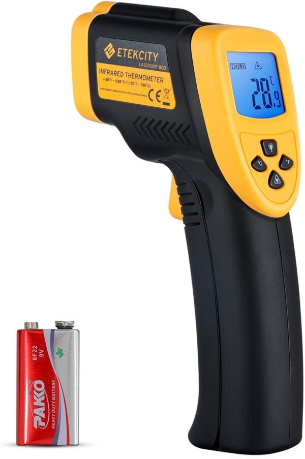 Etekcity Lasergrip 800 Temperature Gun-58℉ to 1382℉ with 16:1 DTS Ratio, High Laser Temp IR Tool for Cooking, Grill, Pizza Oven, Griddle, Engine, HVAC, Not for Human, Black Yellow - Image 2