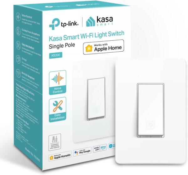 Kasa Apple HomeKit Smart Light Switch KS200, Single Pole, Neutral Wire Required, 2.4GHz Wi-Fi Light Switch Works with Siri, Alexa and Google Home, UL Certified, No Hub Required, White - Image 2