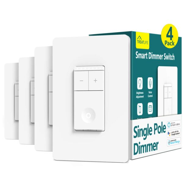 TREATLIFE Smart Dimmer Switch 4 Pack, Smart Light Switch Works with Alexa and Google Assistant, Neutral Wire Needed, 2.4Ghz Wi-Fi, Schedule, Remote Control, Single Pole, FCC Listed - Image 2