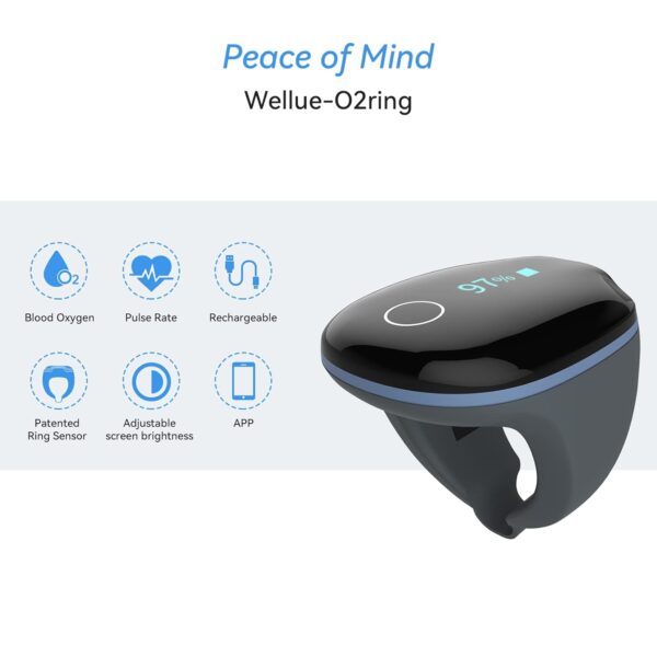 Wellue O2ring Pulse Oximeter - Rechargeable Bluetooth Oxygen Saturation Monitor with Reminder| Wearable O2 Meter Continuous Tracking of Oxygen Level and Pulse Rate with Free APP & PC Software - Image 3