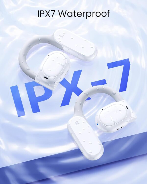 TAGRY Open Ear Headphones Wireless Earbuds 80Hrs Playtime Bluetooth Ear Buds with Earhooks Bluetooth 5.3 Touch Control Air Conduction Sport Headsets IPX7 Waterproof Earphones for Running Workout White - Image 6