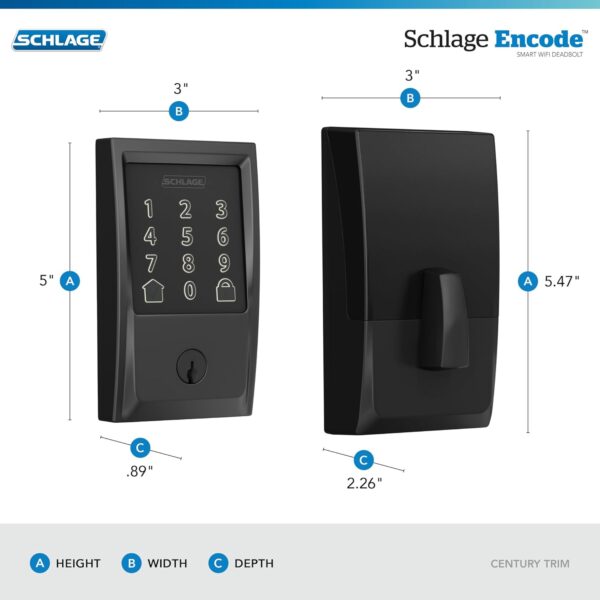 Schlage Encode Smart Wi-Fi Deadbolt with Century Trim in Matte Black - Image 4