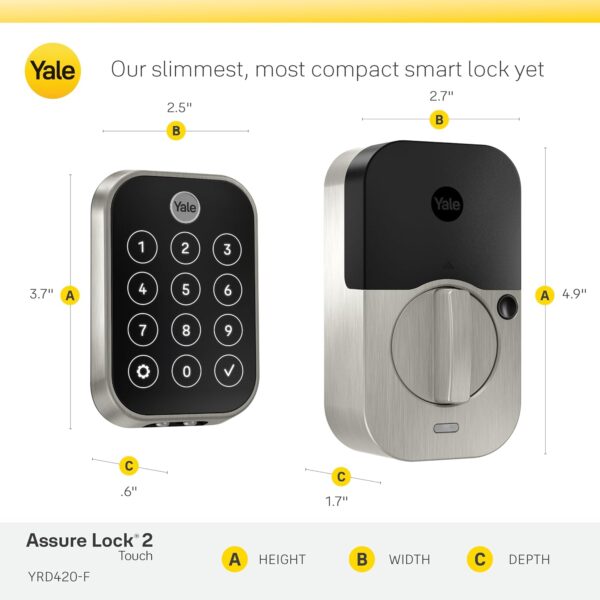 Yale Assure Deadbolt Lock 2 Touch, Black Suede Smart Keyless Entry Door Lock with Wi-Fi Connected Touch Keypad and Fingerprint Scanner, YRD450-F-WF1-BSP - Image 9