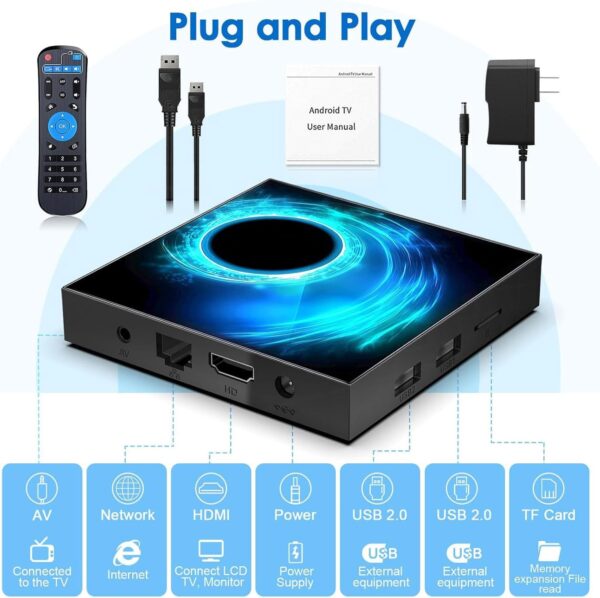 T95 Android TV Box 4GB RAM 128GB ROM, 2024 Android TV Box 10.0 with Max Storage, 4K 6K TV Box Android Allwinner H616 3D UHD H.265 2.4G/5G Dual-Band Wi-Fi Bluetooth 100M Ethernet Android Box - Image 8