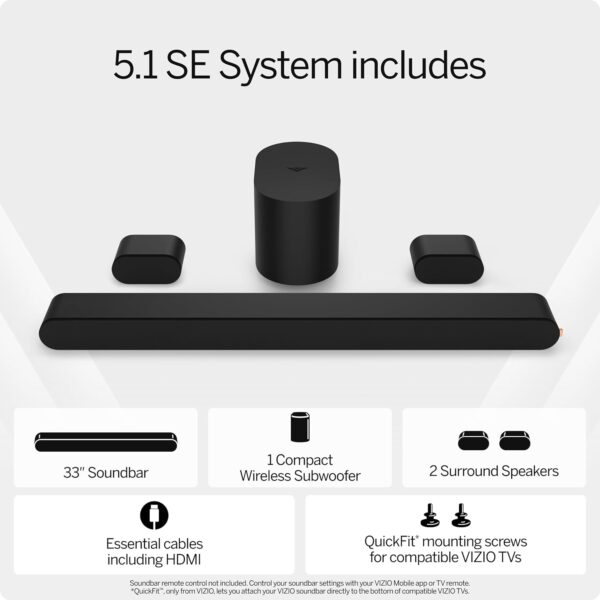 VIZIO 5.1 Soundbar SE, Wireless Subwoofer, Surround Sound w/Dolby Atmos, DTS:X, Bluetooth - SV510X-0806 (New, 2024 Model) - Image 4