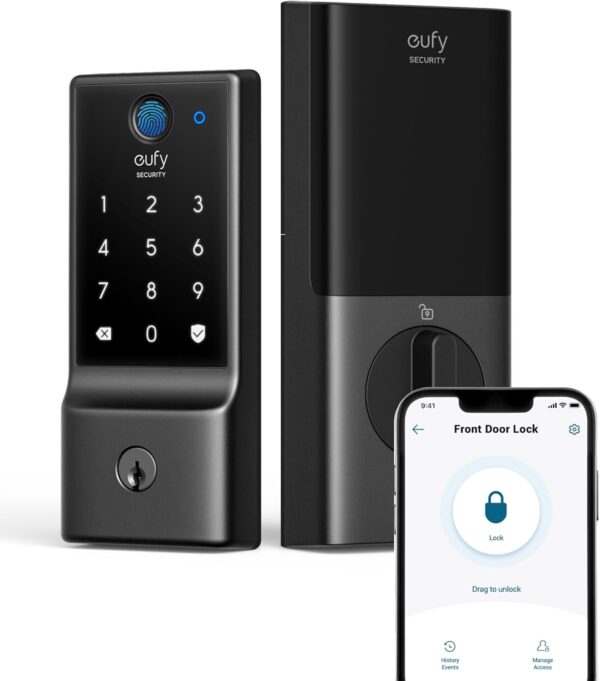 eufy Security Smart Lock C220, Fingerprint Keyless Entry Door Lock, Built-in Wi-Fi, App Remote Control, Front Door Smart Lock Deadbolt, 8Months Battery, Reliable Power, IP53 Waterproof, BHMA Grade 3 - Image 2